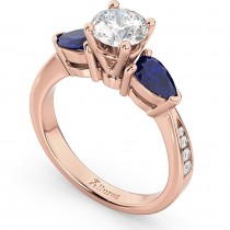 Lab Diamond & Pear Lab Blue Sapphire Engagement Ring 18k Rose Gold (0.79ct)