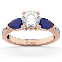 Diamond & Pear Blue Sapphire Engagement Ring 18k Rose Gold (0.79ct)