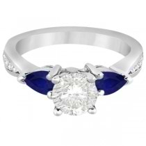 Lab Diamond & Pear Lab Blue Sapphire Engagement Ring 18k White Gold (0.79ct)