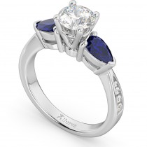 Diamond & Pear Blue Sapphire Engagement Ring 18k White Gold (0.79ct)