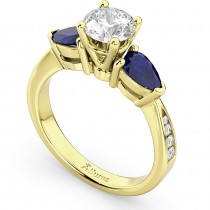Lab Diamond & Pear Lab Blue Sapphire Engagement Ring 18k Yellow Gold (0.79ct)