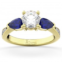 Diamond & Pear Blue Sapphire Engagement Ring 18k Yellow Gold (0.79ct)