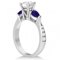 Lab Diamond & Pear Lab Blue Sapphire Engagement Ring Platinum (0.79ct)