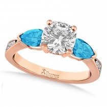 Cushion Diamond & Pear Blue Topaz Engagement Ring 14k Rose Gold (1.29ct)