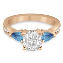 Cushion Diamond & Pear Blue Topaz Engagement Ring 14k Rose Gold (1.29ct)