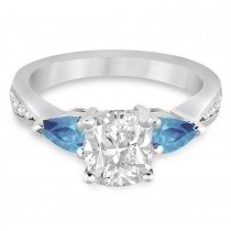 Cushion Diamond & Pear Blue Topaz Engagement Ring 14k White Gold (1.29ct)