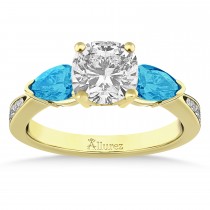 Cushion Diamond & Pear Blue Topaz Engagement Ring 14k Yellow Gold (1.29ct)
