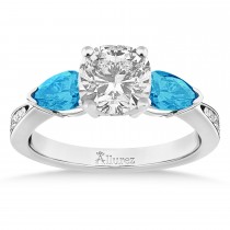 Cushion Diamond & Pear Blue Topaz Engagement Ring 18k White Gold (1.29ct)