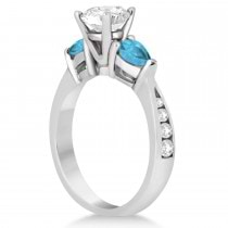 Cushion Diamond & Pear Blue Topaz Engagement Ring 18k White Gold (1.29ct)