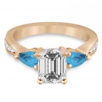Emerald Diamond & Pear Blue Topaz Engagement Ring 14k Rose Gold (1.29ct)