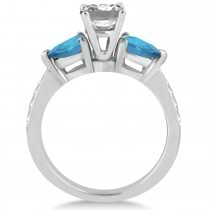 Emerald Diamond & Pear Blue Topaz Engagement Ring 14k White Gold (1.29ct)
