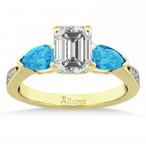 Emerald Diamond & Pear Blue Topaz Engagement Ring 14k Yellow Gold (1.29ct)