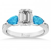 Emerald Diamond & Pear Blue Topaz Engagement Ring 18k White Gold (1.29ct)