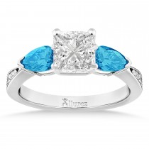 Princess Diamond & Pear Blue Topaz Engagement Ring 14k White Gold (1.29ct)