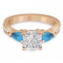 Princess Diamond & Pear Blue Topaz Engagement Ring 18k Rose Gold (1.29ct)