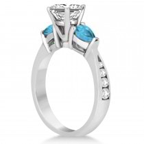 Princess Diamond & Pear Blue Topaz Engagement Ring in Palladium (1.29ct)