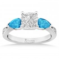Princess Diamond & Pear Blue Topaz Engagement Ring in Platinum (1.29ct)