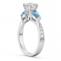 Round Diamond & Pear Blue Topaz Engagement Ring 14k White Gold (1.29ct)