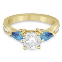 Round Diamond & Pear Blue Topaz Engagement Ring 14k Yellow Gold (1.29ct)
