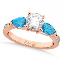 Round Diamond & Pear Blue Topaz Engagement Ring 18k Rose Gold (1.29ct)