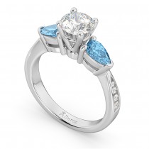 Round Diamond & Pear Blue Topaz Engagement Ring 18k White Gold (1.29ct)