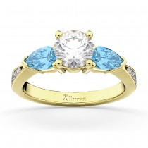 Round Diamond & Pear Blue Topaz Engagement Ring 18k Yellow Gold (1.29ct)