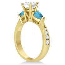 Cushion Diamond & Pear Blue Topaz Engagement Ring 18k Yellow Gold (1.79ct)