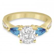 Cushion Diamond & Pear Blue Topaz Engagement Ring 18k Yellow Gold (1.79ct)