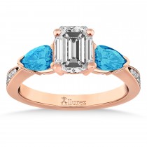 Emerald Diamond & Pear Blue Topaz Engagement Ring 18k Rose Gold (1.79ct)