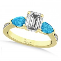 Emerald Diamond & Pear Blue Topaz Engagement Ring 18k Yellow Gold (1.79ct)