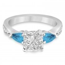 Princess Diamond & Pear Blue Topaz Engagement Ring 14k White Gold (1.79ct)