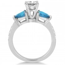 Princess Diamond & Pear Blue Topaz Engagement Ring 18k White Gold (1.79ct)