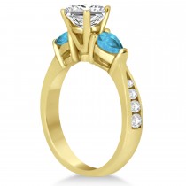 Princess Diamond & Pear Blue Topaz Engagement Ring 18k Yellow Gold (1.79ct)