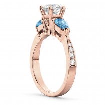 Round Diamond & Pear Blue Topaz Engagement Ring 18k Rose Gold (1.79ct)