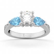 Round Diamond & Pear Blue Topaz Engagement Ring 18k White Gold (1.79ct)
