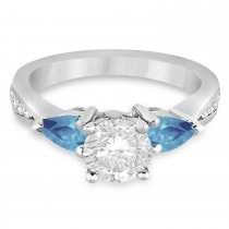 Round Diamond & Pear Blue Topaz Engagement Ring 18k White Gold (1.79ct)