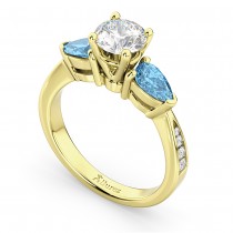 Round Diamond & Pear Blue Topaz Engagement Ring 18k Yellow Gold (1.79ct)