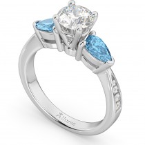 Diamond & Pear Blue Topaz Engagement Ring 14k White Gold (0.79ct)