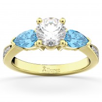 Diamond & Pear Blue Topaz Engagement Ring 14k Yellow Gold (0.79ct)