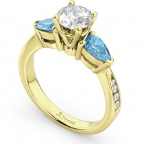 Diamond & Pear Blue Topaz Engagement Ring 14k Yellow Gold (0.79ct)