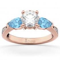 Diamond & Pear Blue Topaz Engagement Ring 18k Rose Gold (0.79ct)