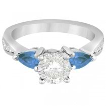 Diamond & Pear Blue Topaz Engagement Ring 18k White Gold (0.79ct)
