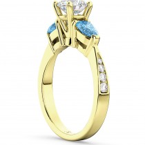 Diamond & Pear Blue Topaz Engagement Ring 18k Yellow Gold (0.79ct)