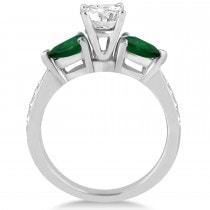 Cushion Diamond & Pear Green Emerald Engagement Ring 14k White Gold (1.29ct)