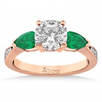 Cushion Diamond & Pear Green Emerald Engagement Ring 18k Rose Gold (1.29ct)