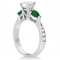 Cushion Diamond & Pear Green Emerald Engagement Ring in Palladium (1.29ct)