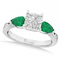 Princess Diamond & Pear Green Emerald Engagement Ring 14k White Gold (1.29ct)