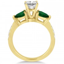 Princess Diamond & Pear Green Emerald Engagement Ring 14k Yellow Gold (1.29ct)