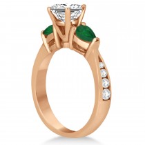 Princess Diamond & Pear Green Emerald Engagement Ring 18k Rose Gold (1.29ct)