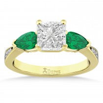 Princess Diamond & Pear Green Emerald Engagement Ring 18k Yellow Gold (1.29ct)